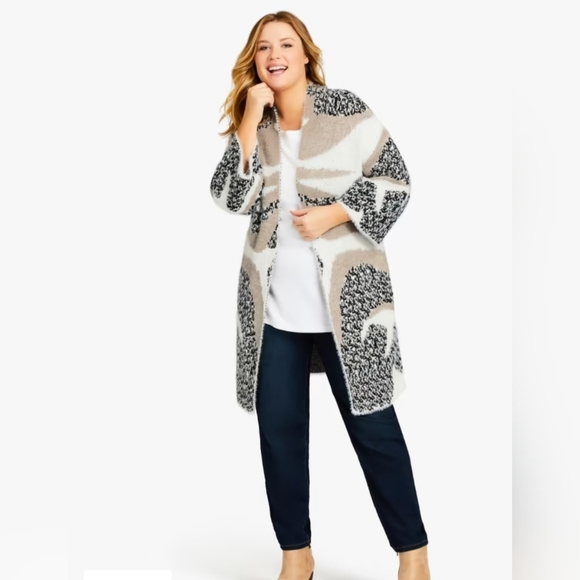 City Chic Aveology Laila Open Front Coatigan Sweater - Picture 3 of 15